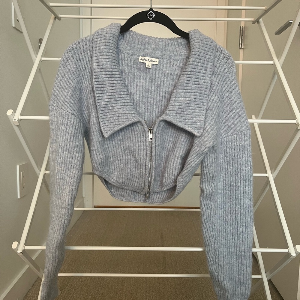 For Love And Lemons Soft Blue Ribbed Sweater